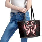 Maori Rugby Custom Ngaru Mangopare Leather Tote Bag Black Red Whetu Niho Taniwha Motif