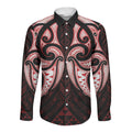 Maori Rugby Custom Ngaru Mangopare Long Sleeve Button Shirt Black Red Whetu Niho Taniwha Motif