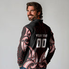 Maori Rugby Custom Ngaru Mangopare Long Sleeve Polo Shirt Black Red Whetu Niho Taniwha Motif
