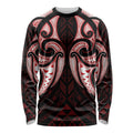 Maori Rugby Custom Ngaru Mangopare Long Sleeve Shirt Black Red Whetu Niho Taniwha Motif