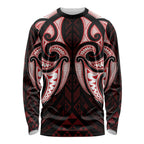 Maori Rugby Custom Ngaru Mangopare Long Sleeve Shirt Black Red Whetu Niho Taniwha Motif