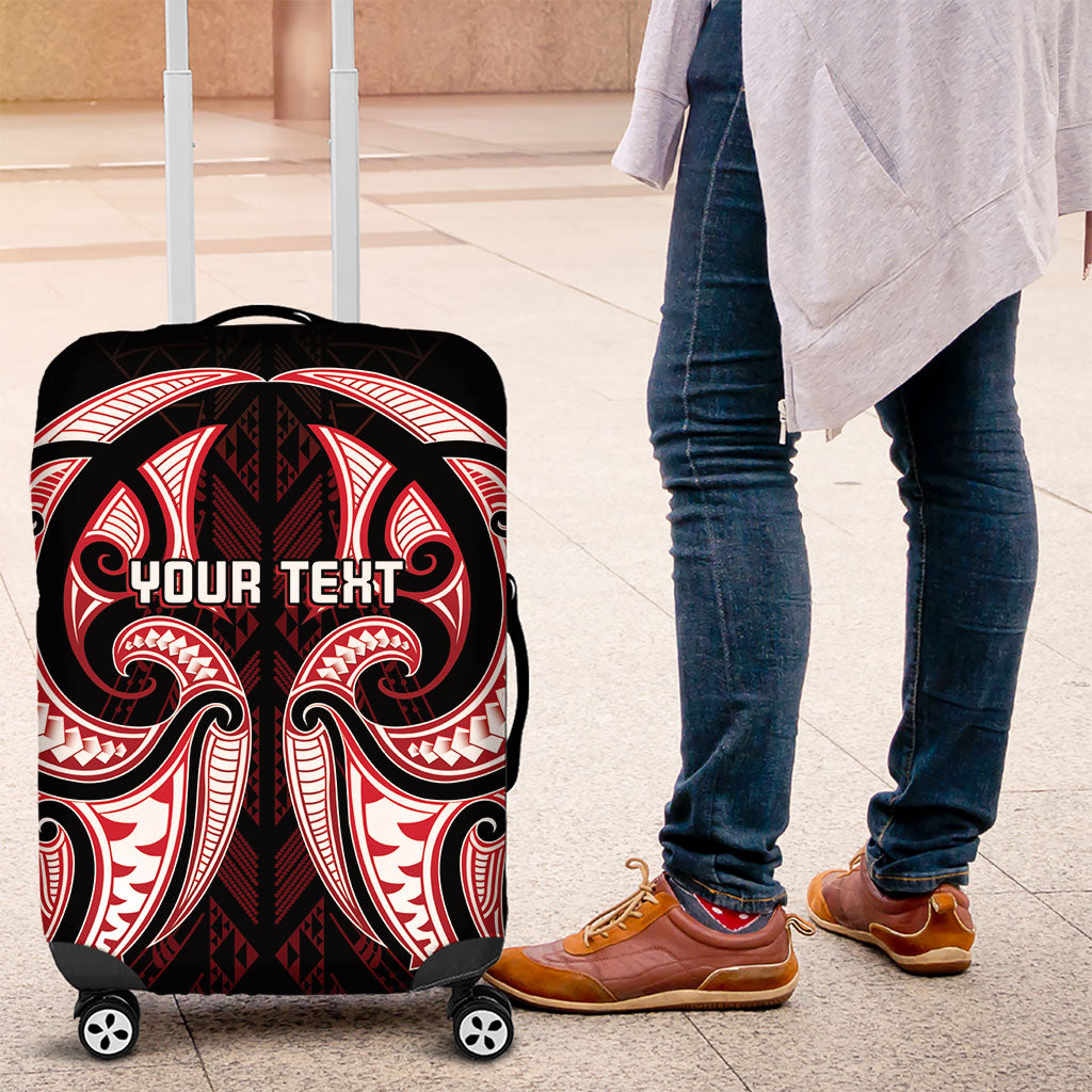 Maori Rugby Custom Ngaru Mangopare Luggage Cover Black Red Whetu Niho Taniwha Motif