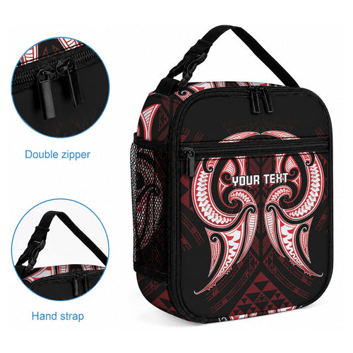 Maori Rugby Custom Ngaru Mangopare Lunch Bag Black Red Whetu Niho Taniwha Motif
