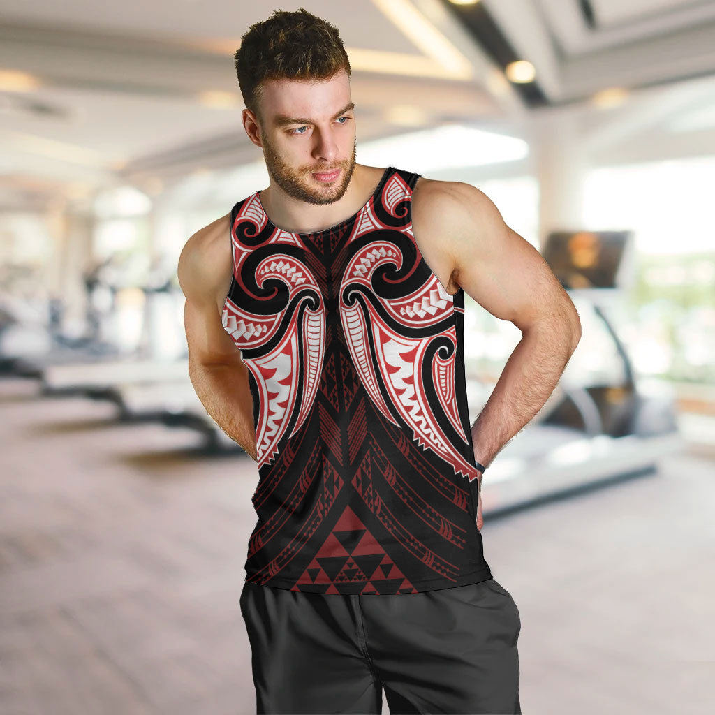 Maori Rugby Custom Ngaru Mangopare Men Tank Top Black Red Whetu Niho Taniwha Motif