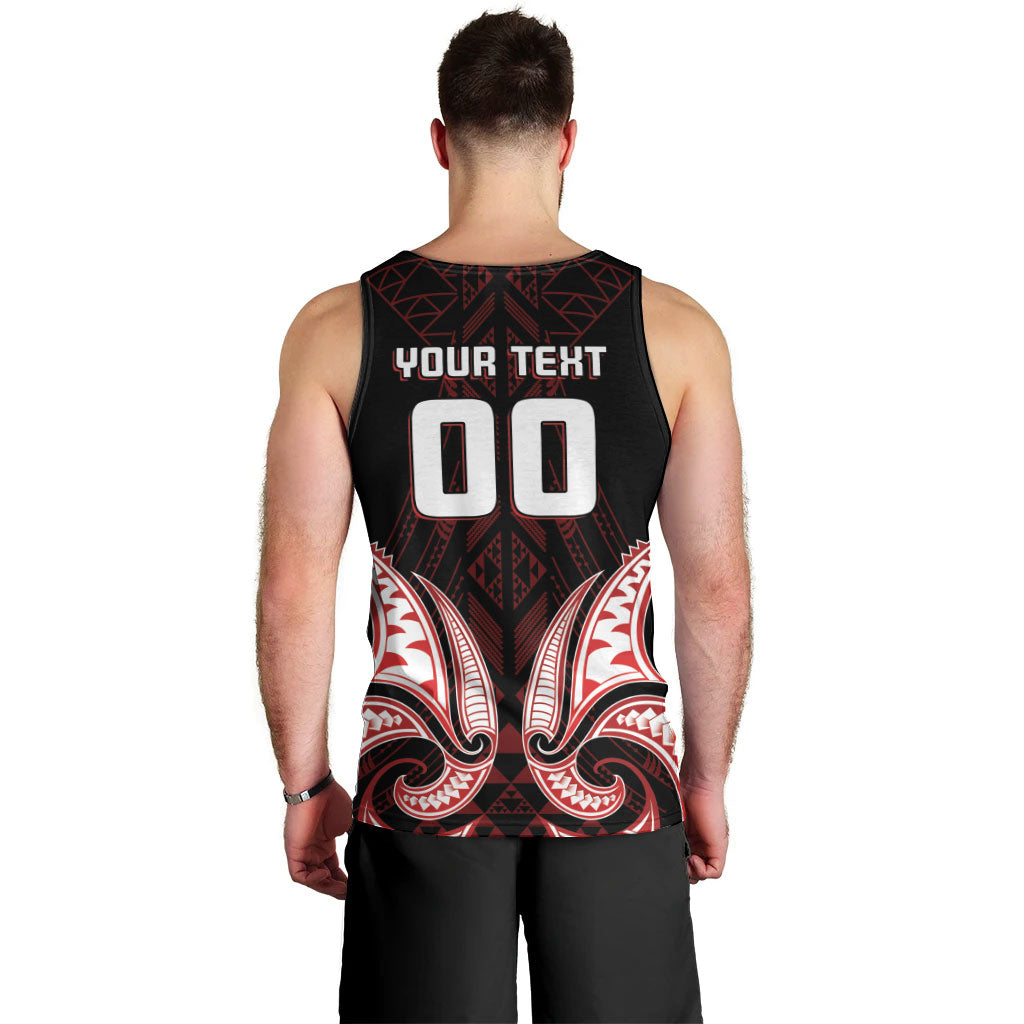 Maori Rugby Custom Ngaru Mangopare Men Tank Top Black Red Whetu Niho Taniwha Motif