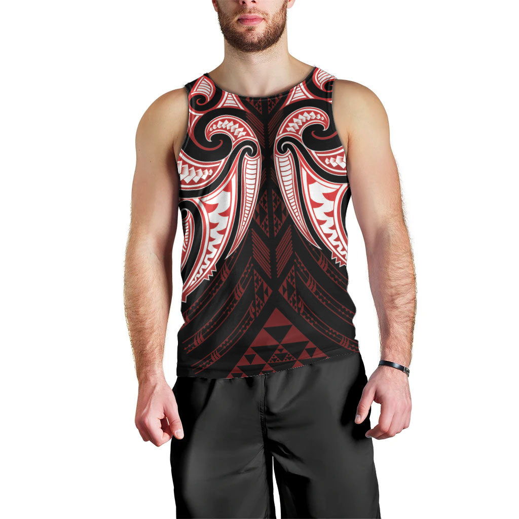 Maori Rugby Custom Ngaru Mangopare Men Tank Top Black Red Whetu Niho Taniwha Motif