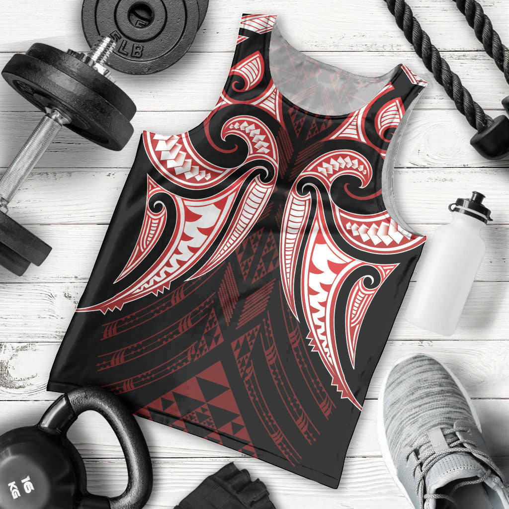 Maori Rugby Custom Ngaru Mangopare Men Tank Top Black Red Whetu Niho Taniwha Motif