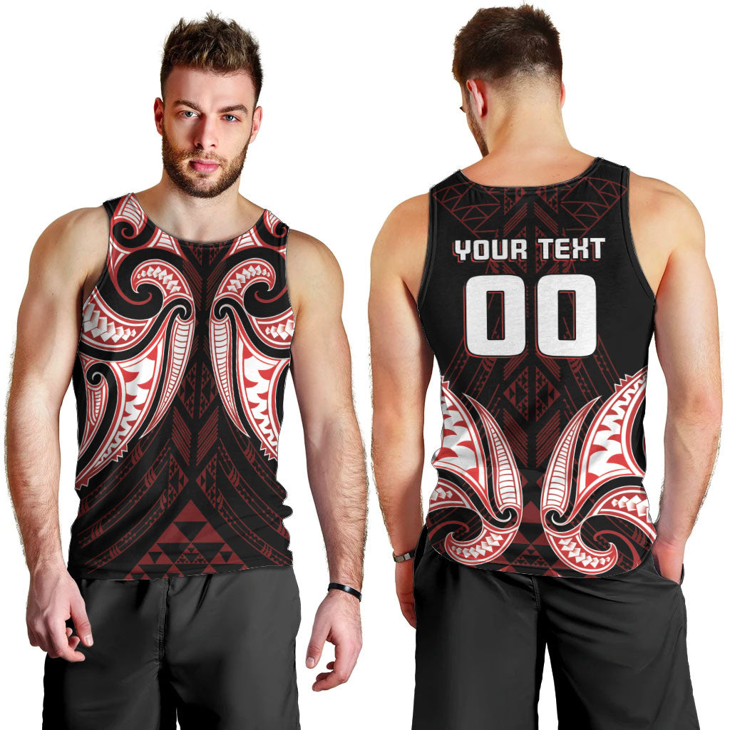 Maori Rugby Custom Ngaru Mangopare Men Tank Top Black Red Whetu Niho Taniwha Motif