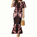 Maori Rugby Custom Ngaru Mangopare Mermaid Dress Black Red Whetu Niho Taniwha Motif