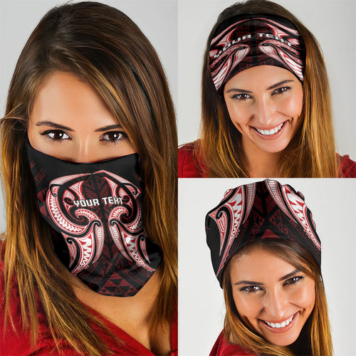 Maori Rugby Custom Ngaru Mangopare Neck Gaiter Black Red Whetu Niho Taniwha Motif