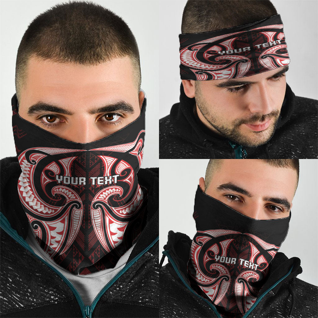 Maori Rugby Custom Ngaru Mangopare Neck Gaiter Black Red Whetu Niho Taniwha Motif