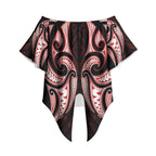 Maori Rugby Custom Ngaru Mangopare Off Shoulder Wrap Waist Top Black Red Whetu Niho Taniwha Motif