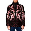 Maori Rugby Custom Ngaru Mangopare Padded Jacket Black Red Whetu Niho Taniwha Motif