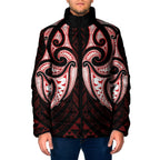 Maori Rugby Custom Ngaru Mangopare Padded Jacket Black Red Whetu Niho Taniwha Motif