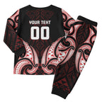 Maori Rugby Custom Ngaru Mangopare Christmas Pajama Set Black Red Whetu Niho Taniwha Motif