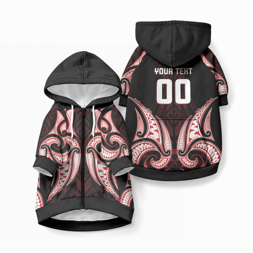Maori Rugby Custom Ngaru Mangopare Pet Hoodie Black Red Whetu Niho Taniwha Motif