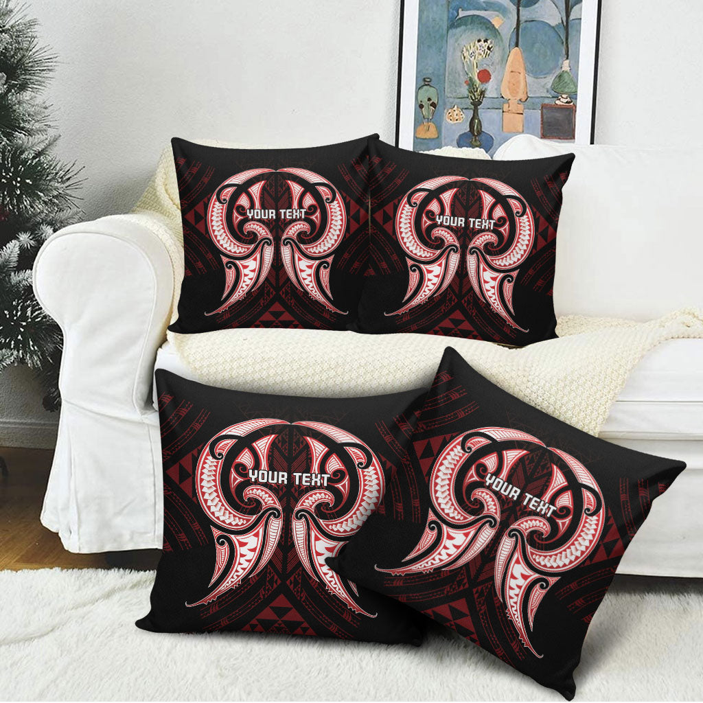 Maori Rugby Custom Ngaru Mangopare Pillow Cover Black Red Whetu Niho Taniwha Motif