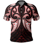 Maori Rugby Custom Ngaru Mangopare Polo Shirt Black Red Whetu Niho Taniwha Motif