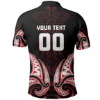 Maori Rugby Custom Ngaru Mangopare Polo Shirt Black Red Whetu Niho Taniwha Motif