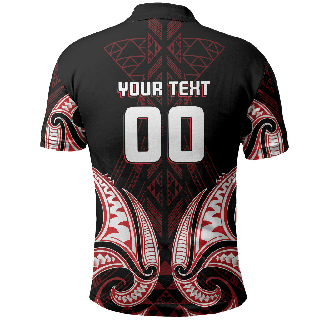 Maori Rugby Custom Ngaru Mangopare Polo Shirt Black Red Whetu Niho Taniwha Motif