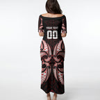 Maori Rugby Custom Ngaru Mangopare Puletasi Black Red Whetu Niho Taniwha Motif