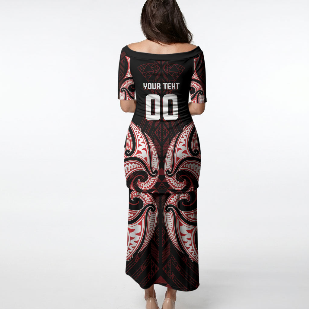 Maori Rugby Custom Ngaru Mangopare Puletasi Black Red Whetu Niho Taniwha Motif
