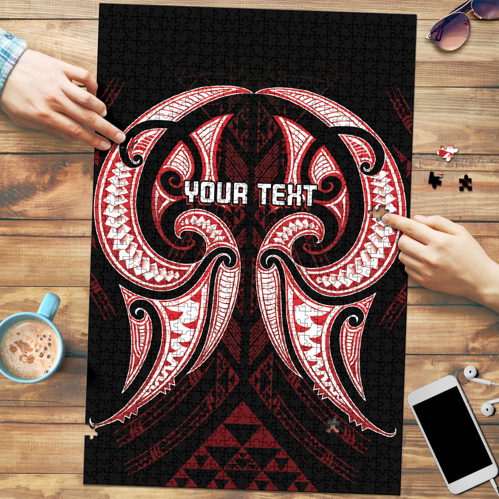 Maori Rugby Custom Ngaru Mangopare Puzzle Black Red Whetu Niho Taniwha Motif