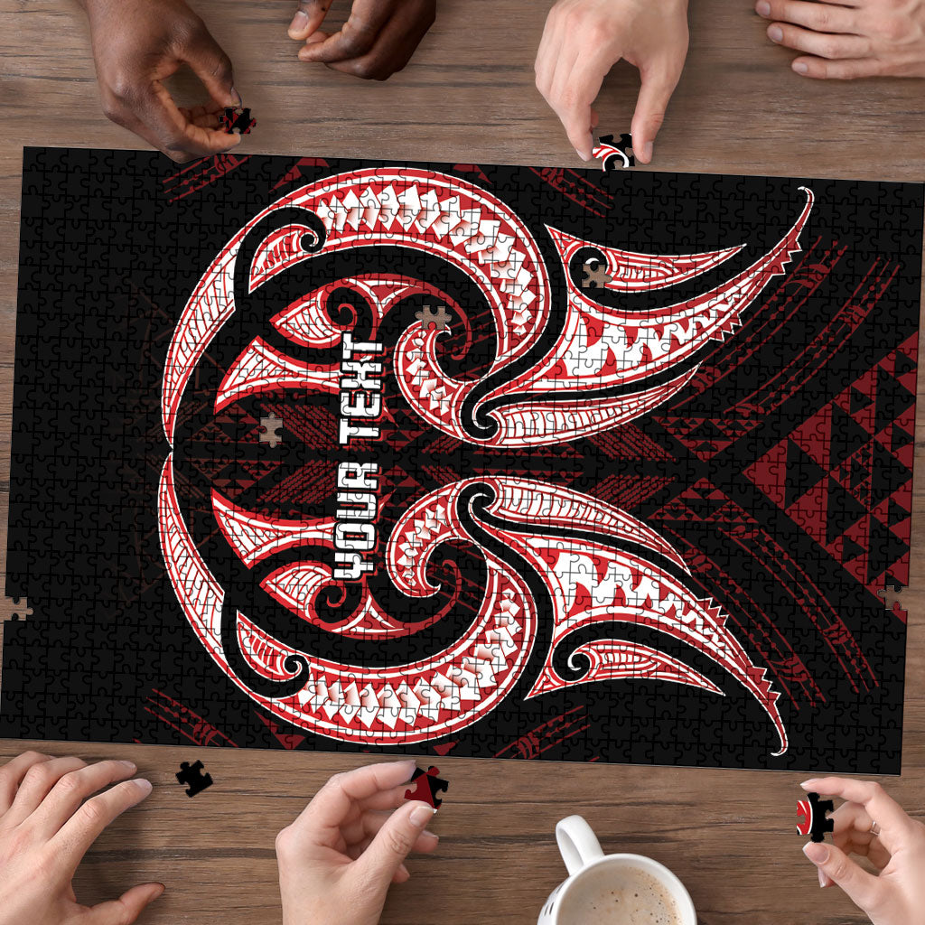 Maori Rugby Custom Ngaru Mangopare Puzzle Black Red Whetu Niho Taniwha Motif
