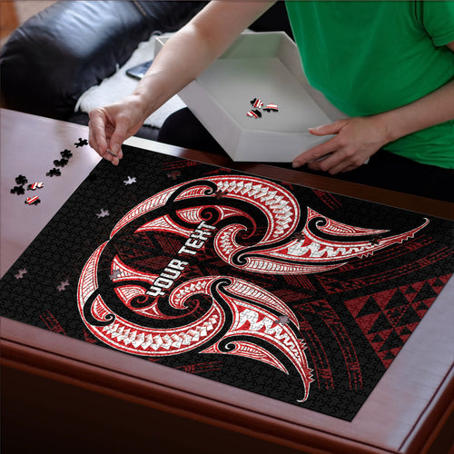Maori Rugby Custom Ngaru Mangopare Puzzle Black Red Whetu Niho Taniwha Motif