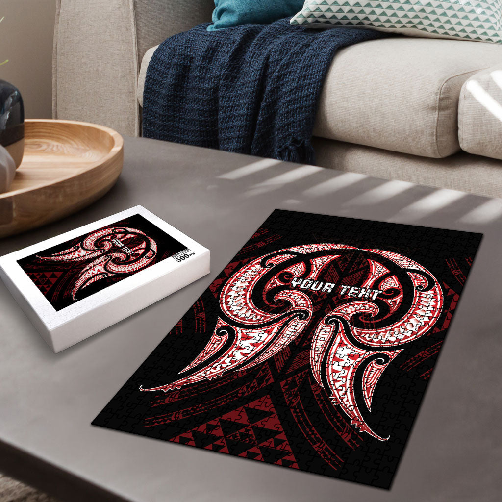 Maori Rugby Custom Ngaru Mangopare Puzzle Black Red Whetu Niho Taniwha Motif