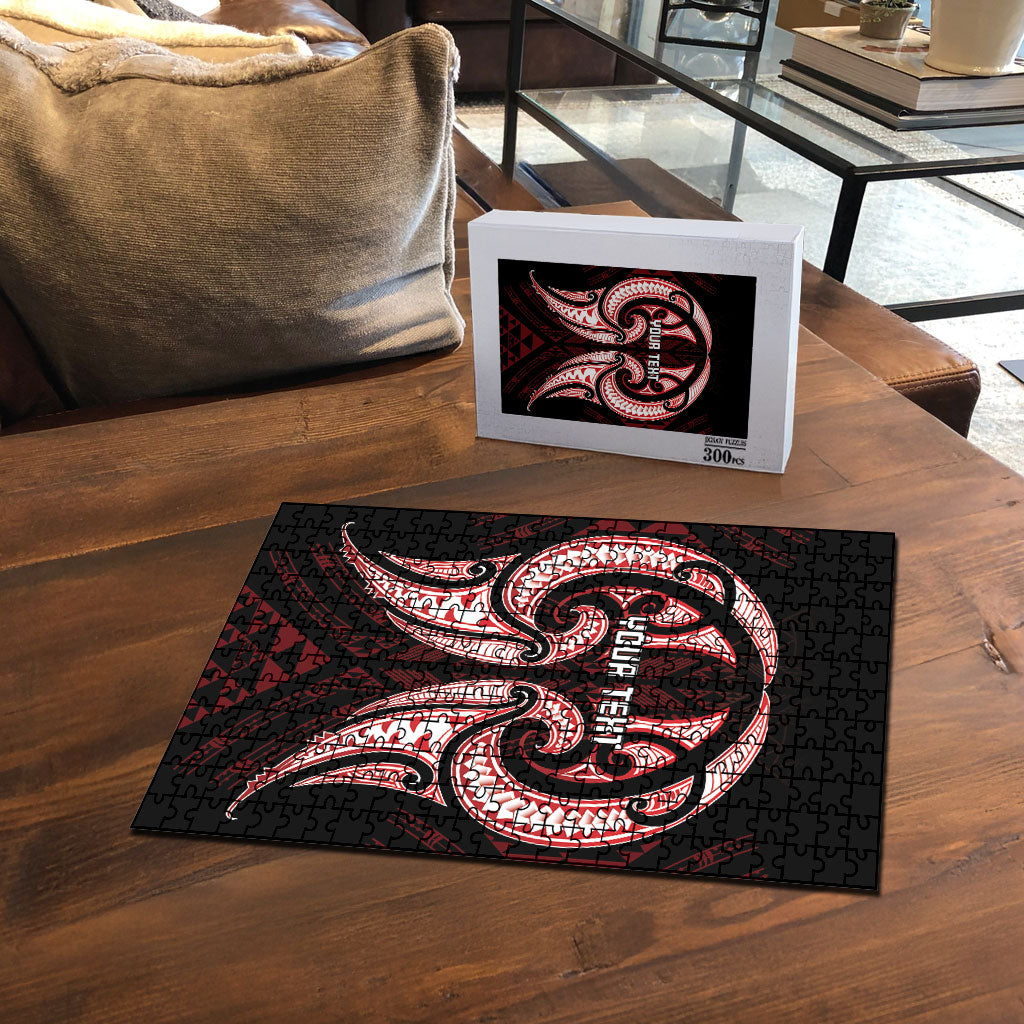 Maori Rugby Custom Ngaru Mangopare Puzzle Black Red Whetu Niho Taniwha Motif
