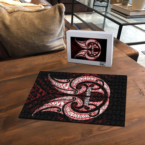 Maori Rugby Custom Ngaru Mangopare Puzzle Black Red Whetu Niho Taniwha Motif