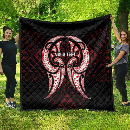 Maori Rugby Custom Ngaru Mangopare Quilt Black Red Whetu Niho Taniwha Motif