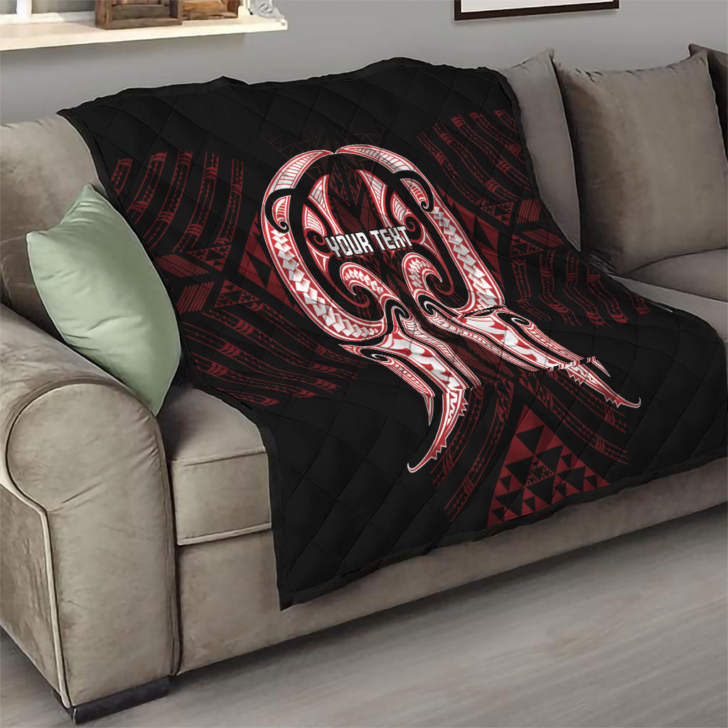Maori Rugby Custom Ngaru Mangopare Quilt Black Red Whetu Niho Taniwha Motif