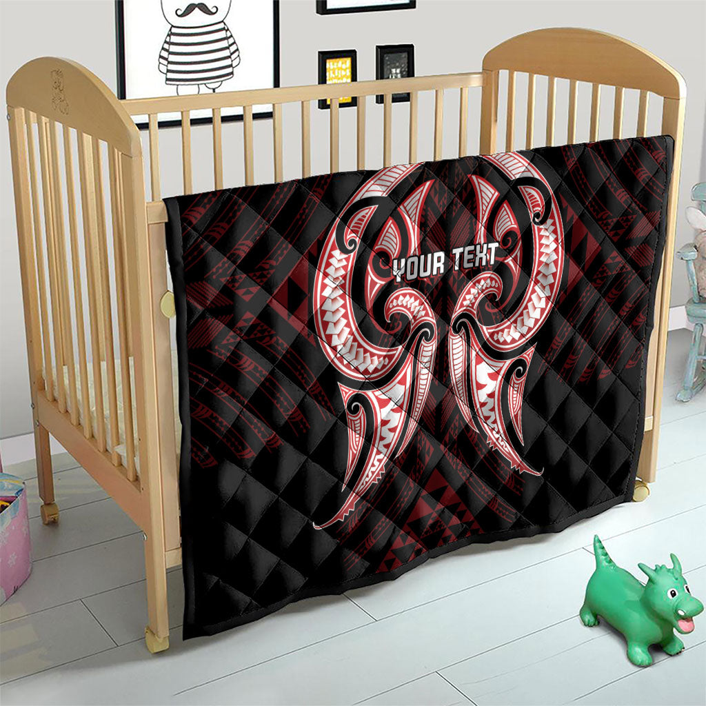 Maori Rugby Custom Ngaru Mangopare Quilt Black Red Whetu Niho Taniwha Motif