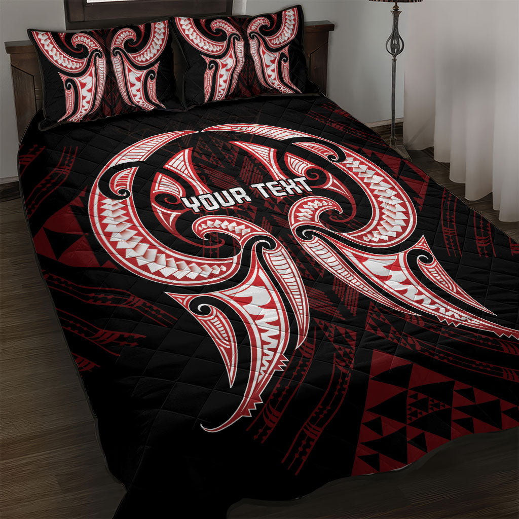 Maori Rugby Custom Ngaru Mangopare Quilt Bed Set Black Red Whetu Niho Taniwha Motif