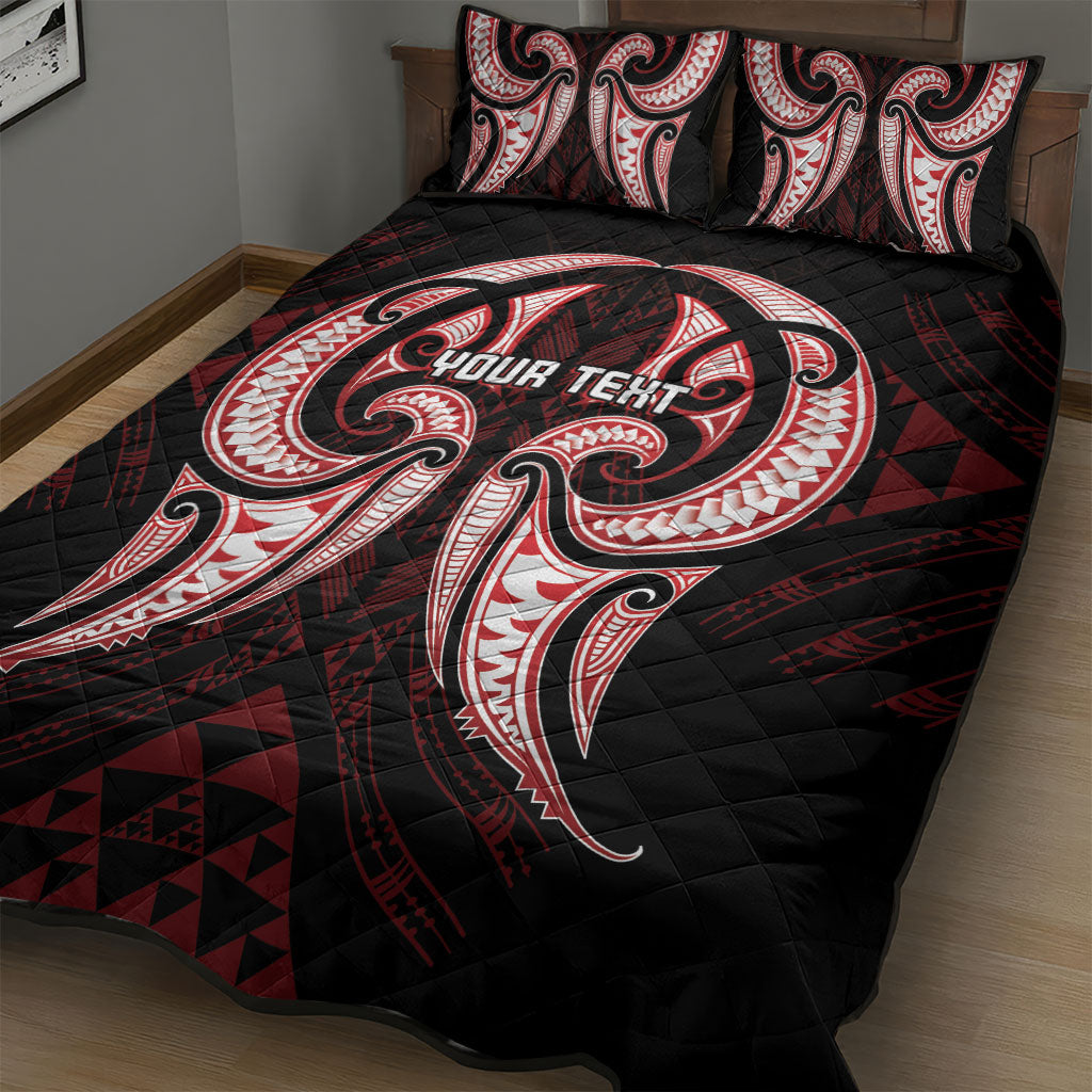 Maori Rugby Custom Ngaru Mangopare Quilt Bed Set Black Red Whetu Niho Taniwha Motif