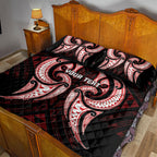 Maori Rugby Custom Ngaru Mangopare Quilt Bed Set Black Red Whetu Niho Taniwha Motif