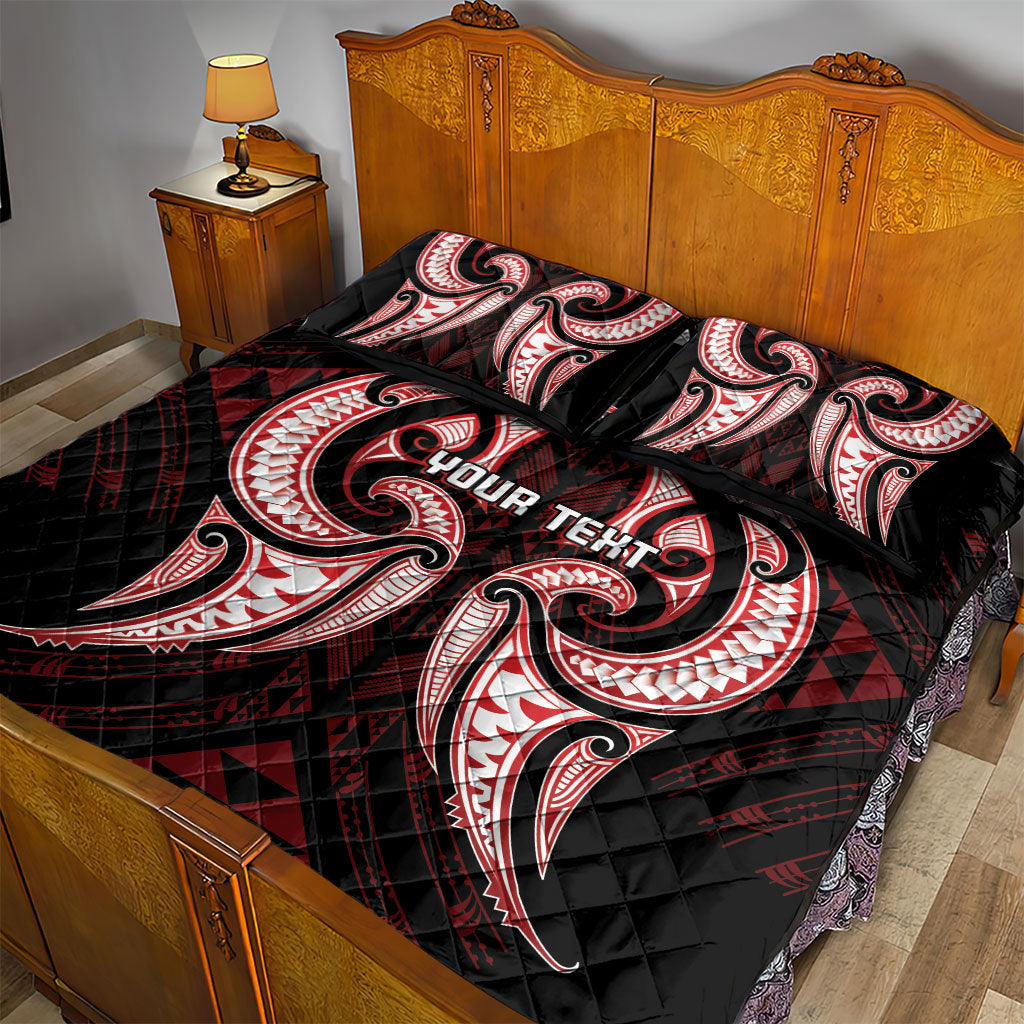 Maori Rugby Custom Ngaru Mangopare Quilt Bed Set Black Red Whetu Niho Taniwha Motif