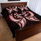 Maori Rugby Custom Ngaru Mangopare Quilt Bed Set Black Red Whetu Niho Taniwha Motif