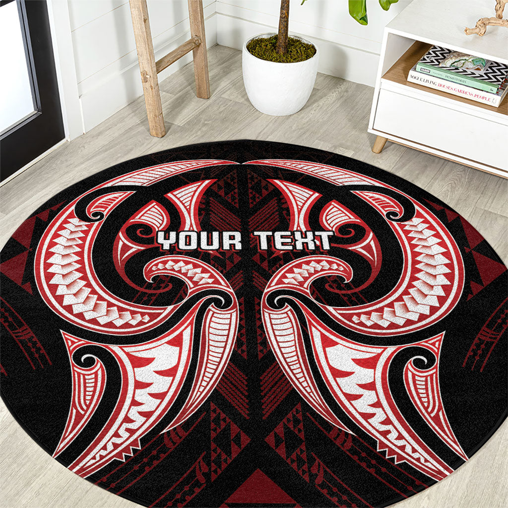 Maori Rugby Custom Ngaru Mangopare Round Carpet Black Red Whetu Niho Taniwha Motif