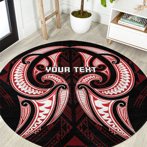 Maori Rugby Custom Ngaru Mangopare Round Carpet Black Red Whetu Niho Taniwha Motif