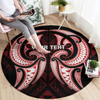 Maori Rugby Custom Ngaru Mangopare Round Carpet Black Red Whetu Niho Taniwha Motif