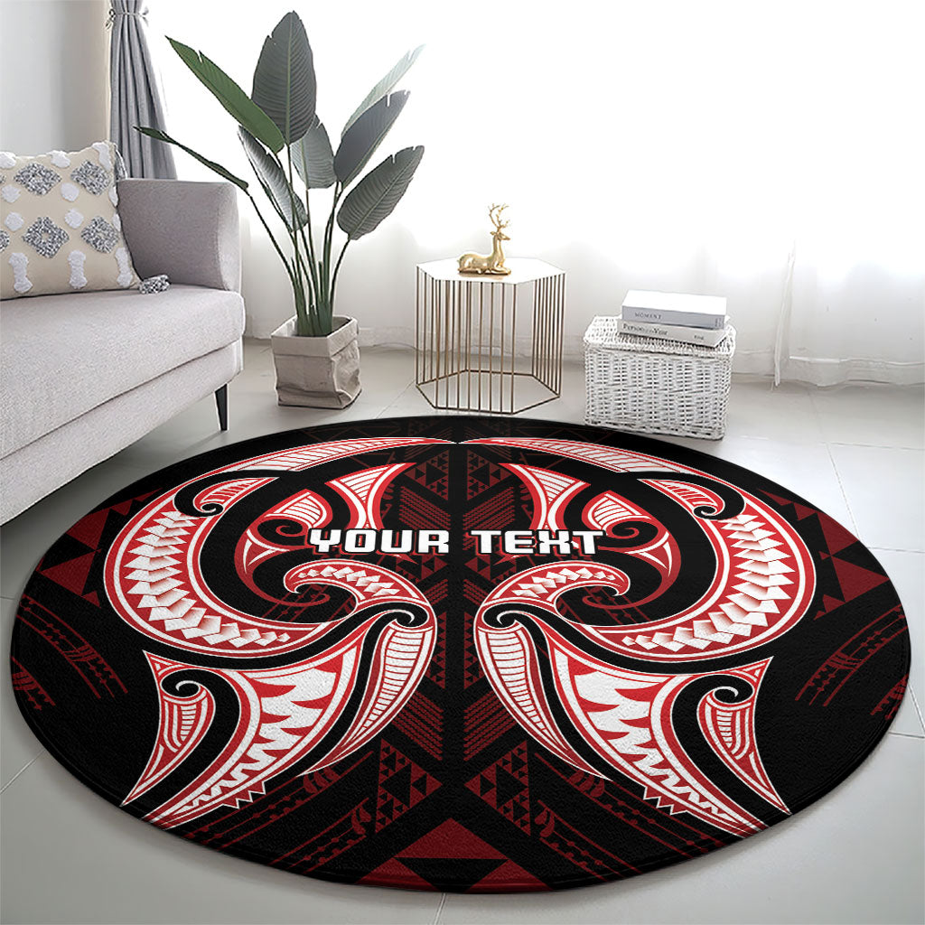 Maori Rugby Custom Ngaru Mangopare Round Carpet Black Red Whetu Niho Taniwha Motif