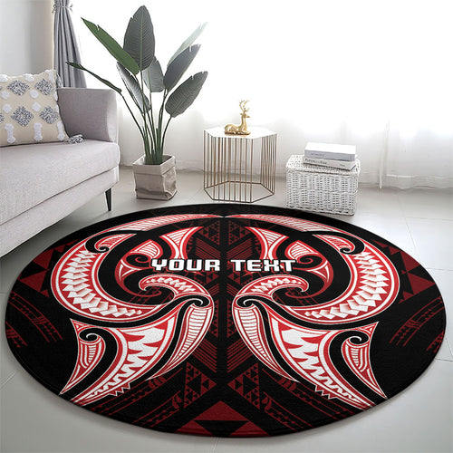 Maori Rugby Custom Ngaru Mangopare Round Carpet Black Red Whetu Niho Taniwha Motif