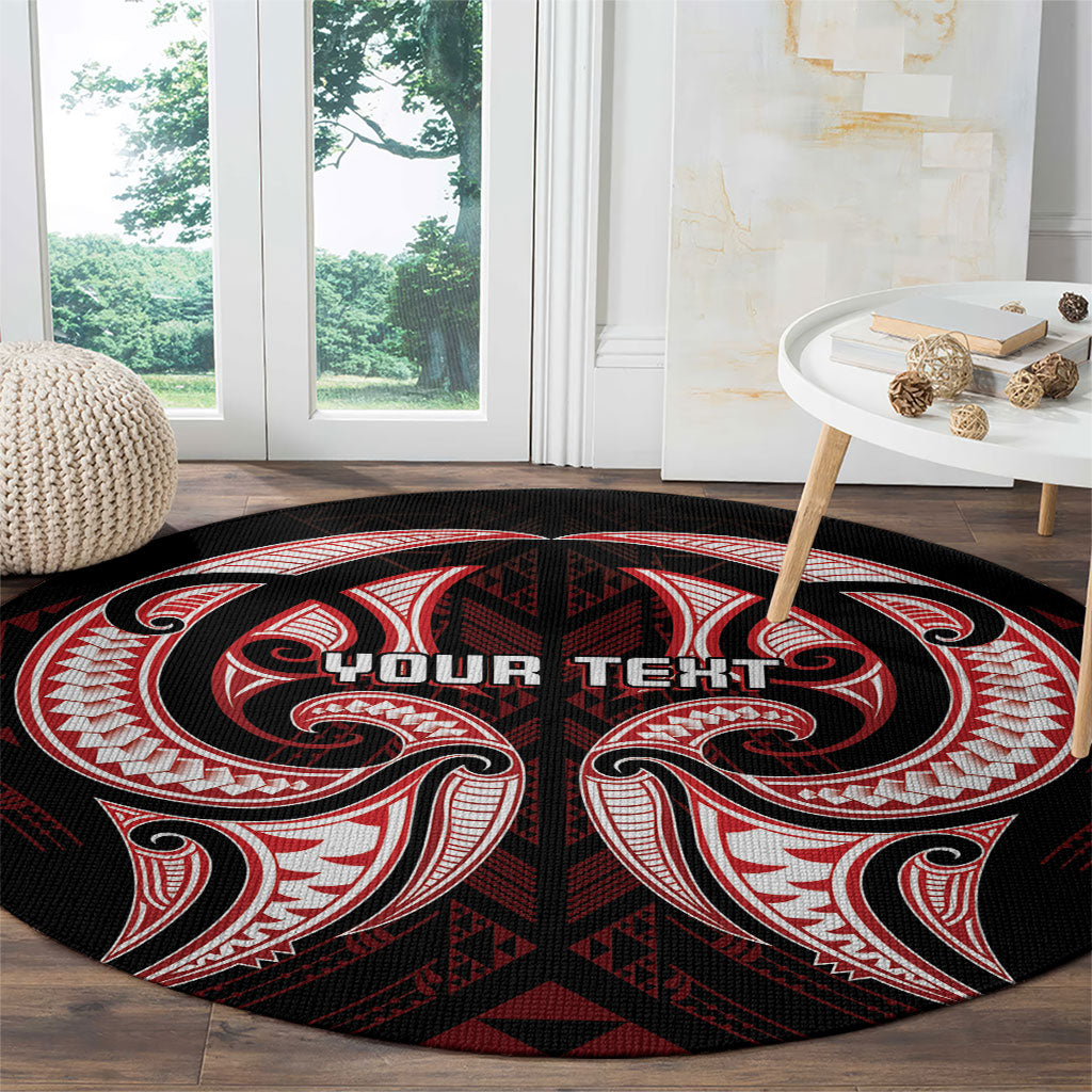 Maori Rugby Custom Ngaru Mangopare Round Carpet Black Red Whetu Niho Taniwha Motif