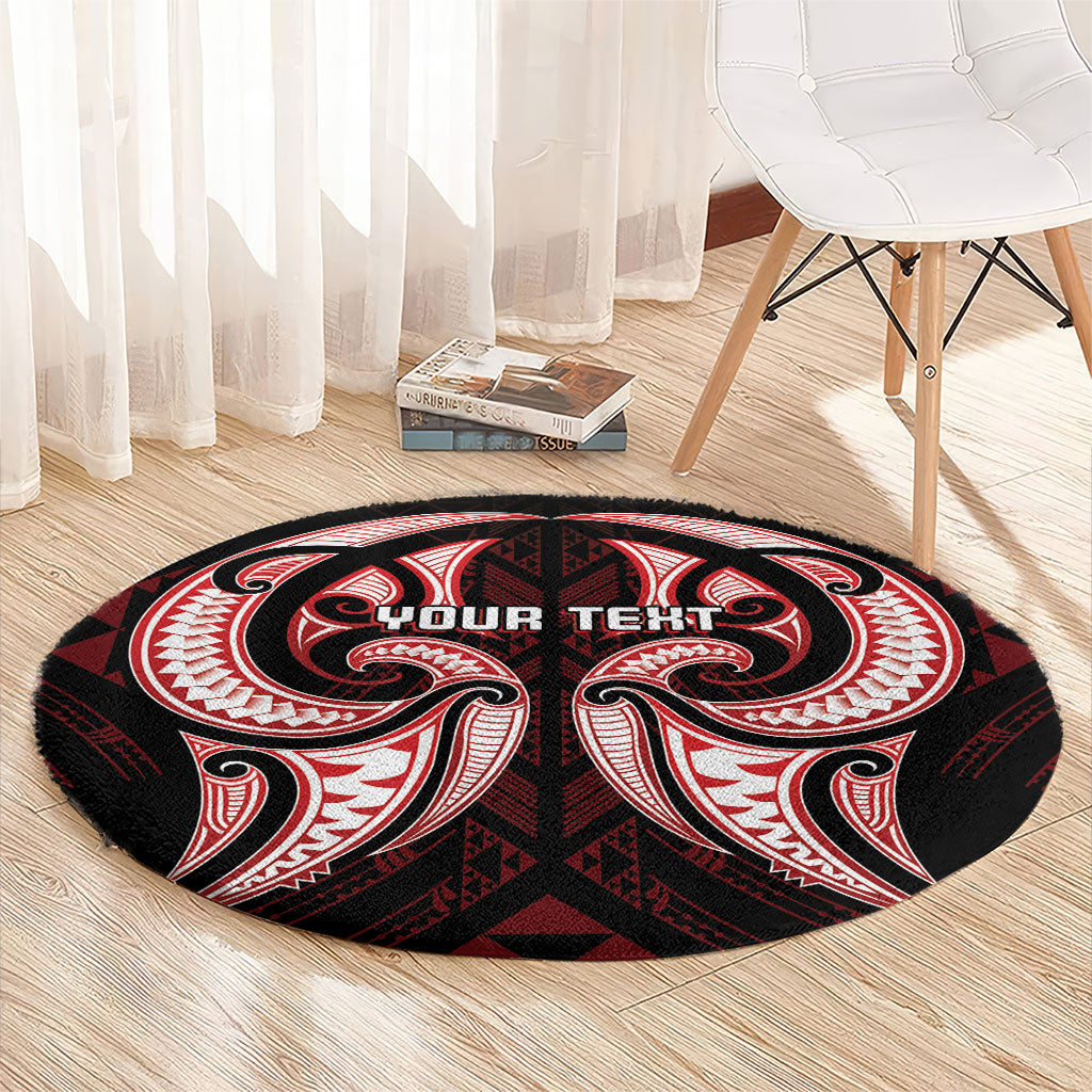Maori Rugby Custom Ngaru Mangopare Round Carpet Black Red Whetu Niho Taniwha Motif