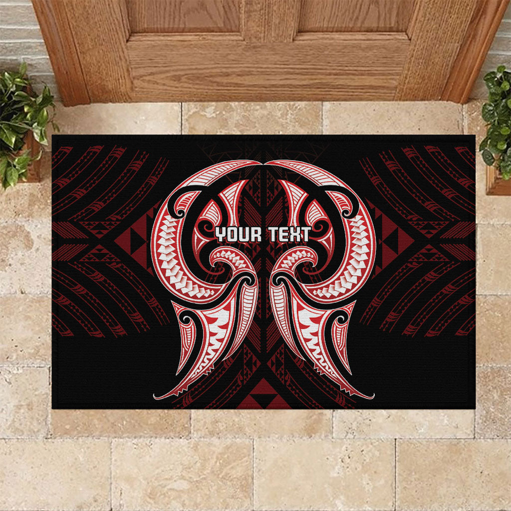 Maori Rugby Custom Ngaru Mangopare Rubber Doormat Black Red Whetu Niho Taniwha Motif