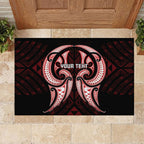 Maori Rugby Custom Ngaru Mangopare Rubber Doormat Black Red Whetu Niho Taniwha Motif