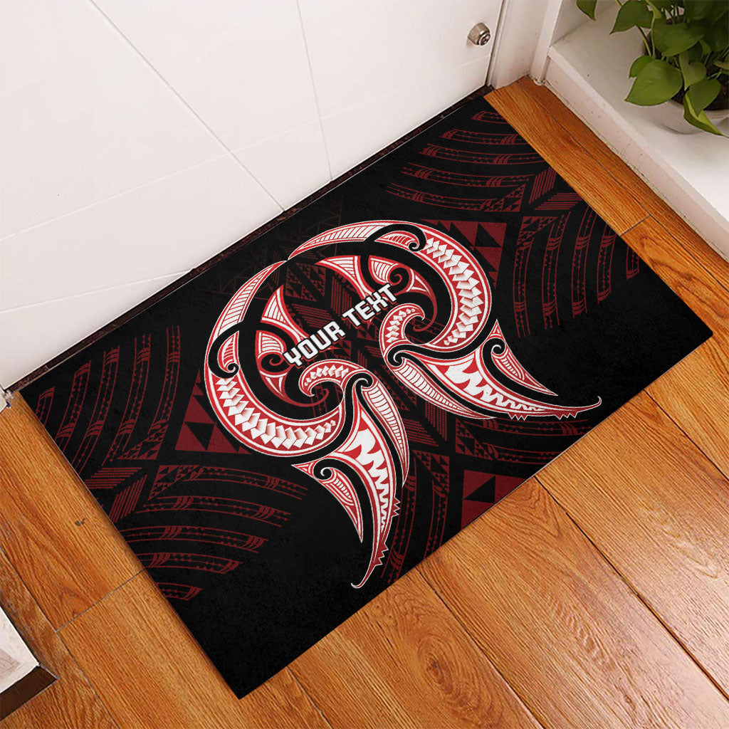 Maori Rugby Custom Ngaru Mangopare Rubber Doormat Black Red Whetu Niho Taniwha Motif